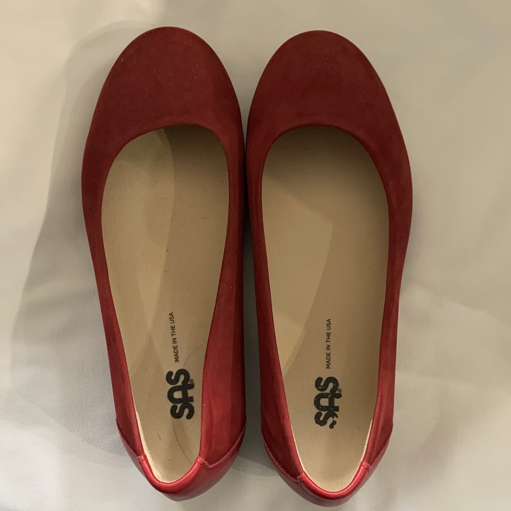 SAS Red Suede Slip-On Ballet Flats